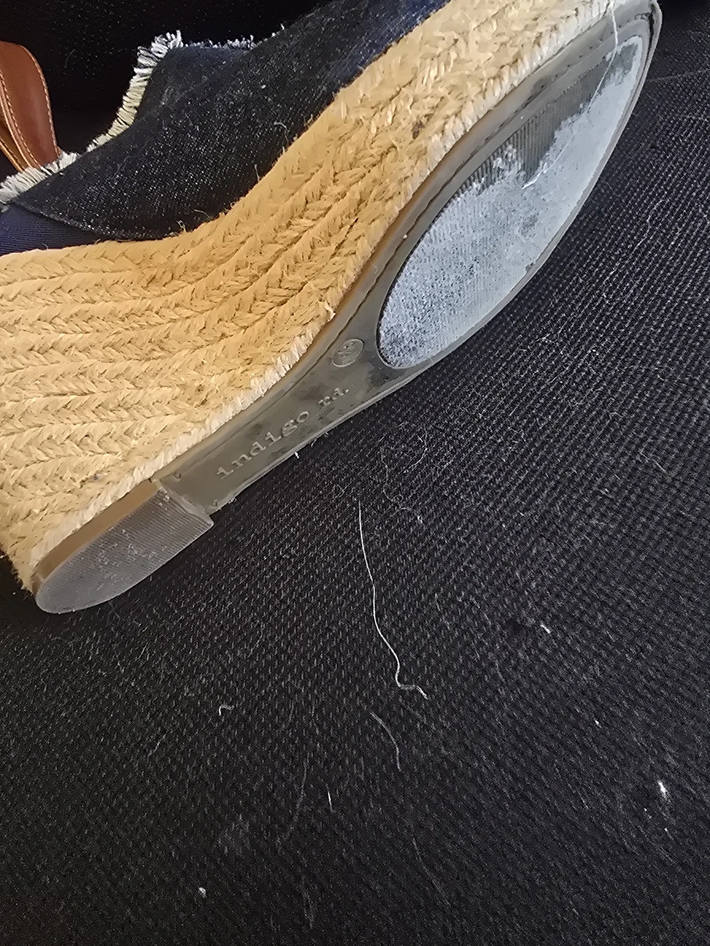 Indigo Denim Frayed Espadrille Wedge Slingbacks - Blue and Tan